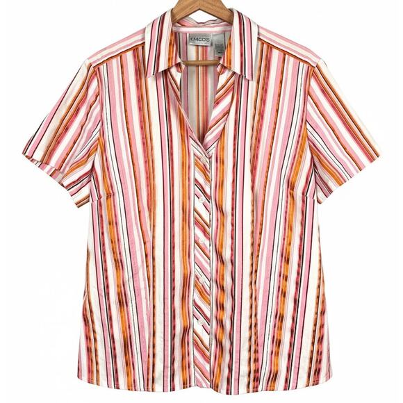 Chico's Women's L Coastal Grandma Academia Metallic Striped Button-Up Blouse - Picture 1 of 10